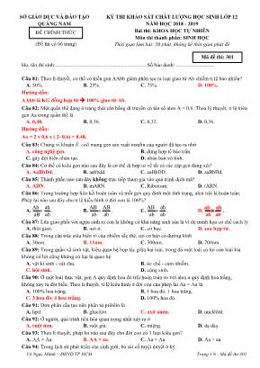 Đề thi khảo sát chất lượng học sinh Lớp 12 môn Sinh học - Mã đề 301 - Sở giáo dục và đào tạo Quảng Nam (Có đáp án)